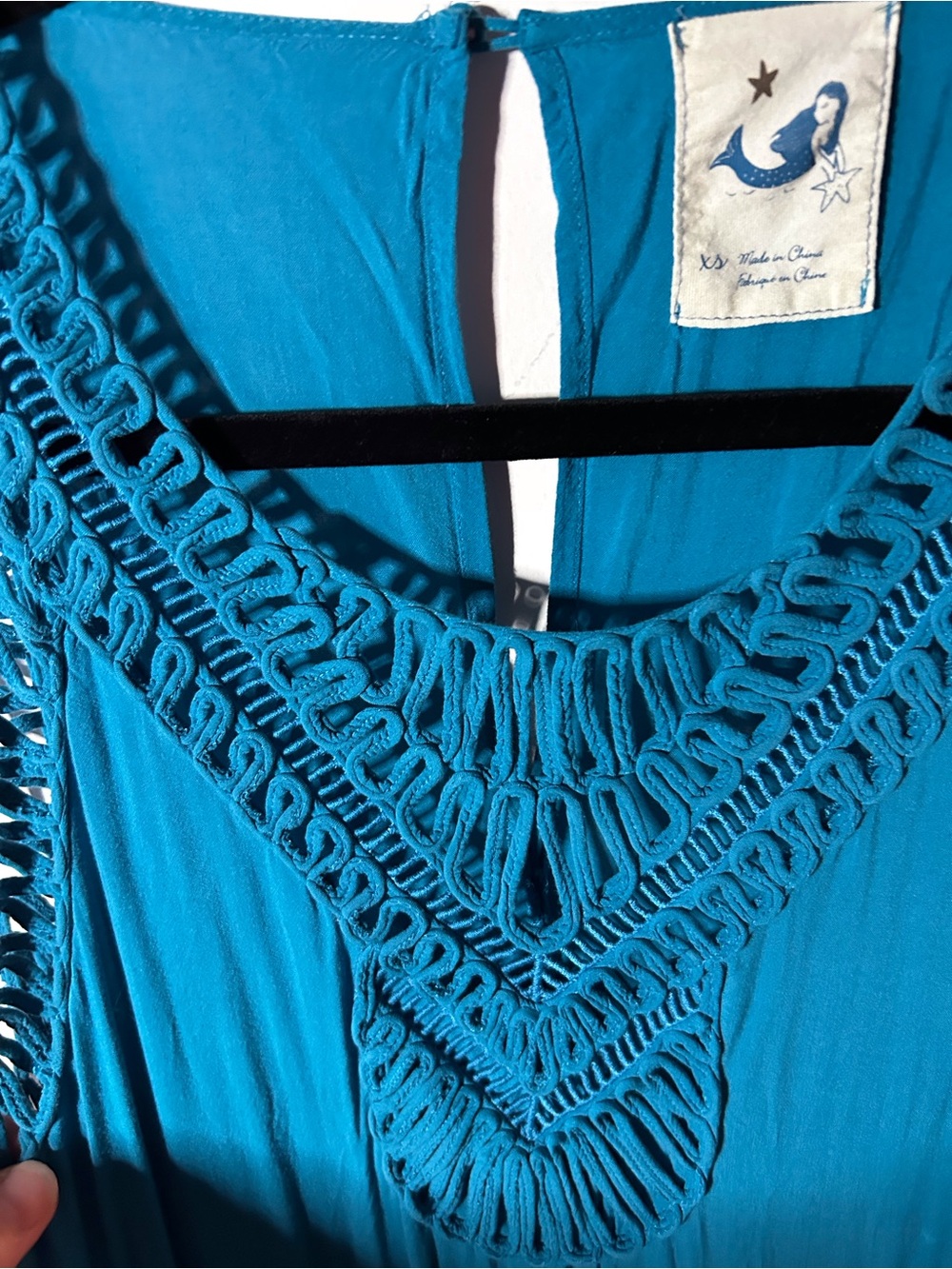 Anthropologie Teal Crochet Yoke Maxi Dress - Picture 2 of 7